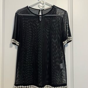 Chic Black Sheer Top with Pearl Details